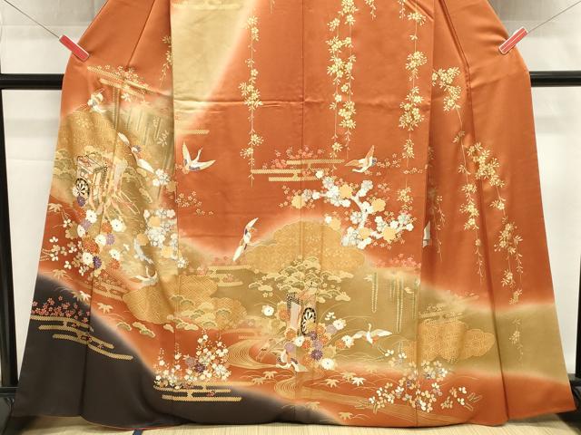 平和屋着物■訪問着 駒刺繍 御所車飛鶴花文 暈し染め 金彩 正絹 逸品 DABH1924cd