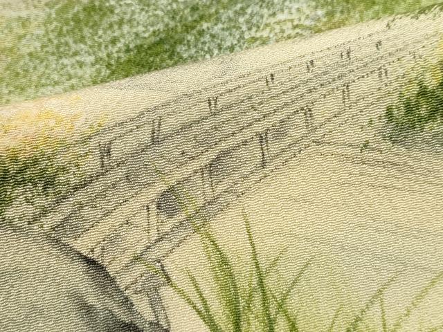 平和屋着物■訪問着 手描き 渡橋風景文 暈し染め 鬼しぼ縮緬 正絹 逸品 DABH1947cd