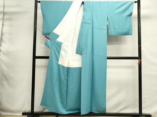 平和屋着物■上質な色無地 堅牢染 霞地紋 白群色 反端付き 正絹 逸品 DABH1959cd