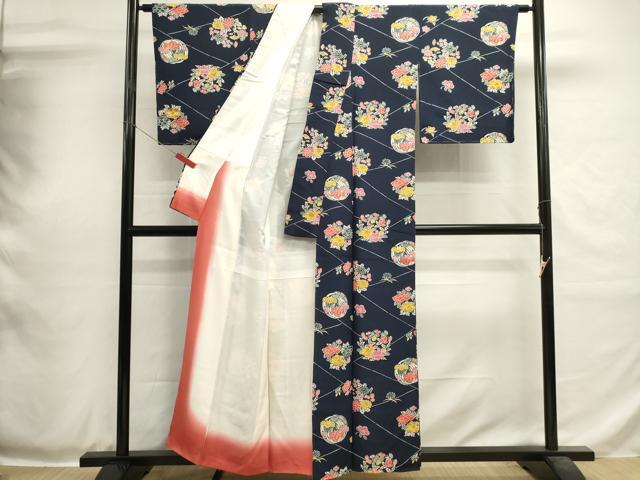 平和屋着物■上質な小紋 型染め 花丸文 鬼しぼ縮緬 正絹 逸品 DABH1968cd