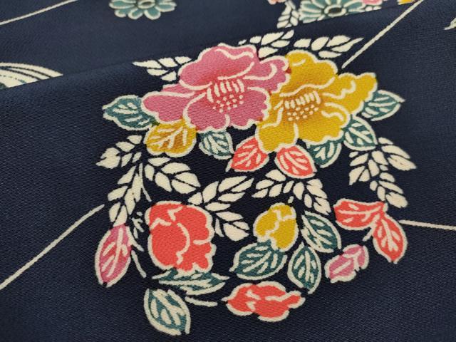 平和屋着物■上質な小紋 型染め 花丸文 鬼しぼ縮緬 正絹 逸品 DABH1968cd