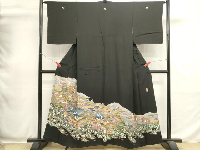 平和屋着物■豪華黒留袖 友禅 作家物 風景飛鳥文 正絹 逸品 DABH1978cd