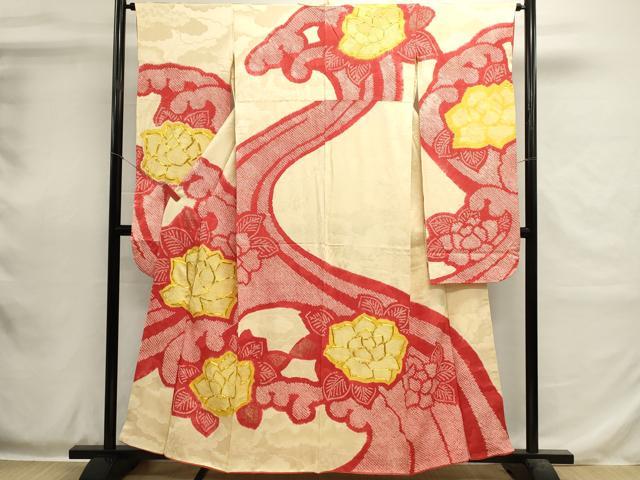 平和屋着物■豪華振袖 駒刺繍 絞り 流水草花文 正絹 逸品 DABH1998cd