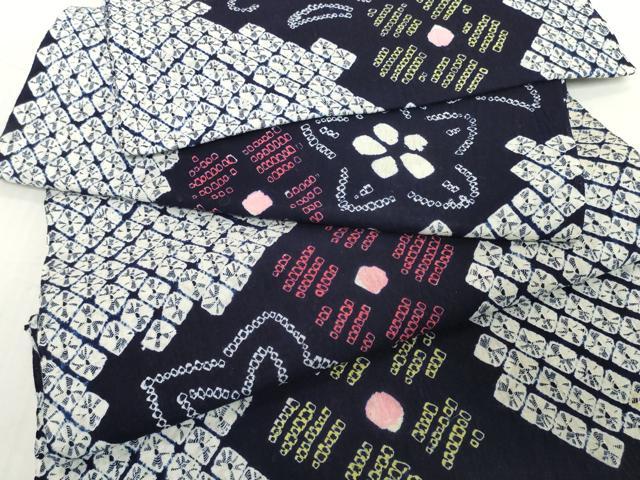 平和屋着物*夏物 有松鳴海絞り 浴衣 反物 着尺 花繋ぎ 綿 逸品 未使用 DABH2019zzz