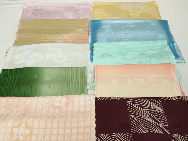 平和屋着物*夏物 和装小物 帯揚げ10枚セット 絽 縦絽 紗 芒 桔梗 朝顔地紋 青海波地紋 芝萩 金糸 全て正絹 逸品 DABH2022zzz