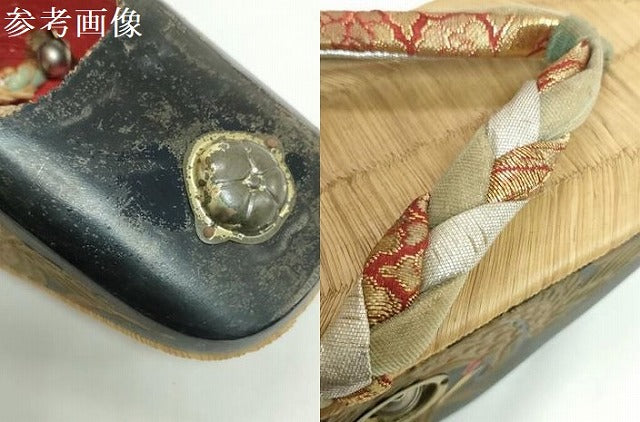 平和屋本店●和装小物 子供 ぽっくり下駄 こっぽり・おこぼ下駄 畳表 金蒔絵 御所車 鶴 逸品 DABH2084zzz