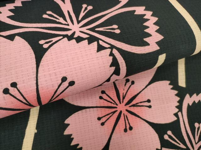 平和屋着物*夏物 浴衣 反物 着尺 注染 立涌花文 撫子 黒地 やまと誂製 綿 逸品 未使用 DABH2105zzz