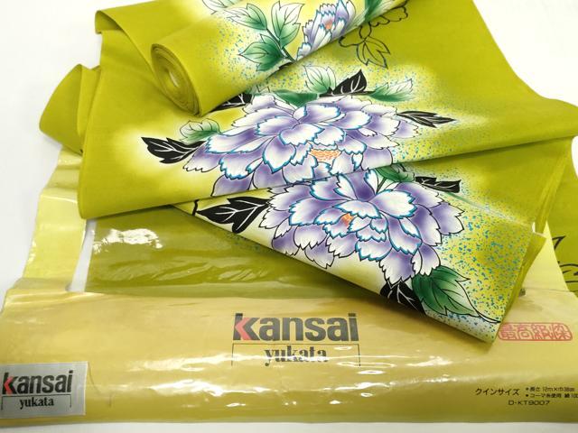 平和屋着物*夏物 世界的ファッションデザイナー 山本寛斎 kansaiブランド 浴衣 反物 着尺 牡丹 綿 逸品 未使用 DABH2121zzz