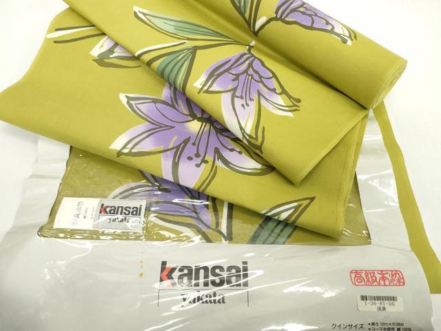 平和屋着物*夏物 世界的ファッションデザイナー 山本寛斎 kansaiブランド 浴衣 反物 着尺 草花文 綿 逸品 未使用 DABH2122zzz
