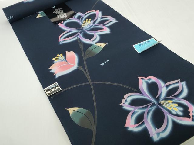 平和屋着物*夏物 世界的ファッションデザイナー 山本寛斎 kansaiブランド 浴衣 反物 着尺 草花文 紺地 綿 逸品 未使用 DABH2123zzz