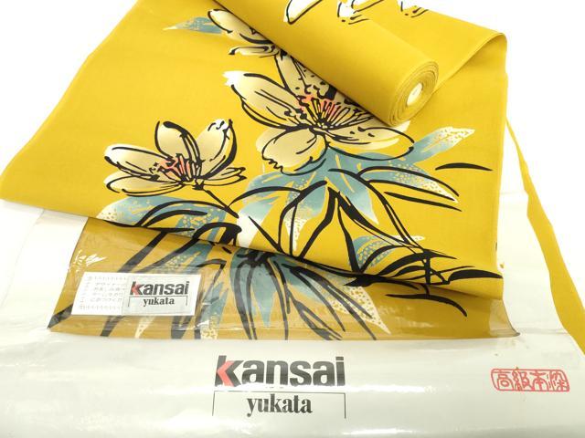 平和屋着物*夏物 世界的ファッションデザイナー 山本寛斎 kansaiブランド 浴衣 反物 着尺 枝花文 綿 逸品 未使用 DABH2126zzz