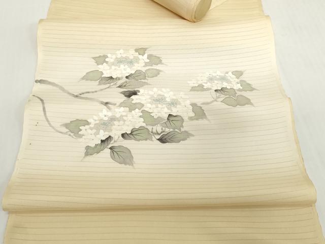 平和屋着物*夏物 染色作家 桐山紫香 手描き 絽塩瀬 名古屋帯 帯反物 紫陽花 アジサイ 逸品 未使用 DABH2152zzz
