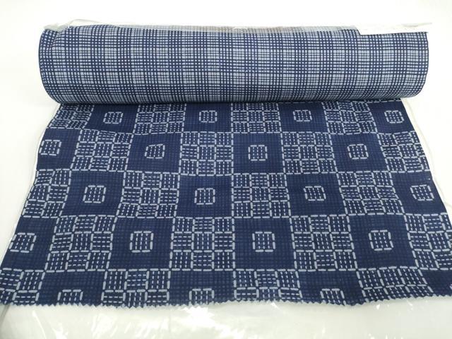 平和屋着物*夏物 男性 浴衣 反物 着尺 田中実コレクション 両面染 市松×格子 綿 逸品 未使用 DABH2264zzz