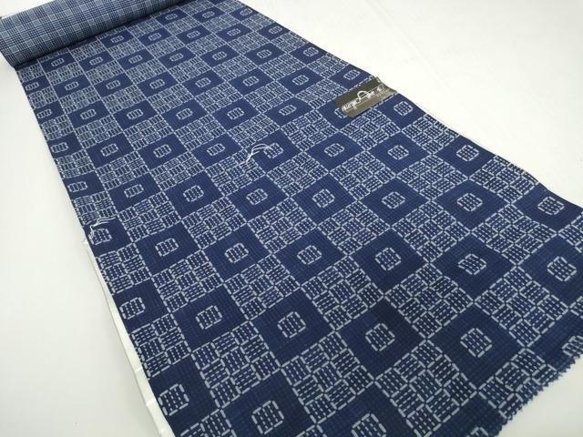 平和屋着物*夏物 男性 浴衣 反物 着尺 田中実コレクション 両面染 市松×格子 綿 逸品 未使用 DABH2264zzz