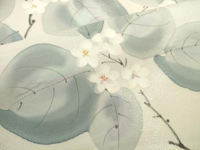 平和屋着物●小紋 反物 着尺 地紋起こし 手描き 枝花文 逸品 未使用 DABH2274zzz