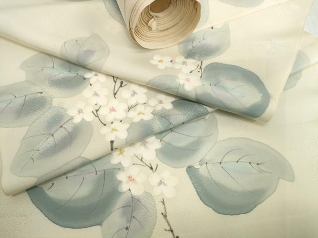 平和屋着物●小紋 反物 着尺 地紋起こし 手描き 枝花文 逸品 未使用 DABH2274zzz