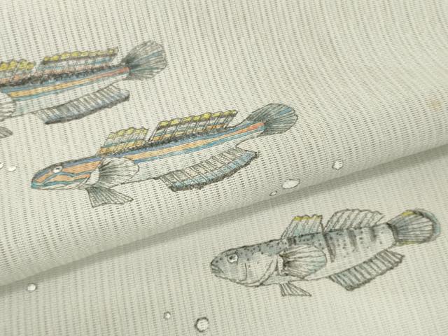 平和屋着物*夏物 付下げ 反物 着尺 縦絽 手描き 鯊 ハゼ 千草鼠色 上代41万 逸品 未使用 DABH2362zzz