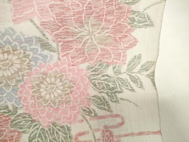 平和屋着物*夏物 小千谷ちぢみ 反物 着尺 霞花尽くし 証紙付き 麻 逸品 未使用 DABH2363zzz