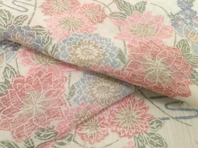 平和屋着物*夏物 小千谷ちぢみ 反物 着尺 霞花尽くし 証紙付き 麻 逸品 未使用 DABH2363zzz