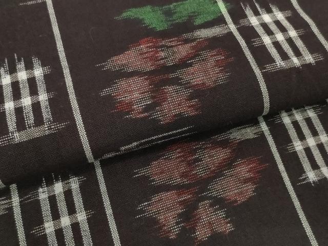 平和屋着物●久留米絣 反物 着尺 市松花文 綿 逸品 未使用 DABH2391zzz