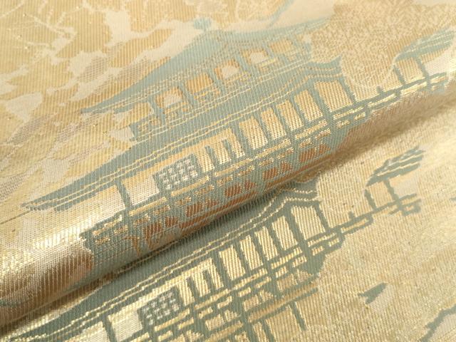 平和屋着物▼西陣 名古屋帯 帯反物 京洛百景 金閣寺 証紙付き 逸品 未使用 DABH2420zzz