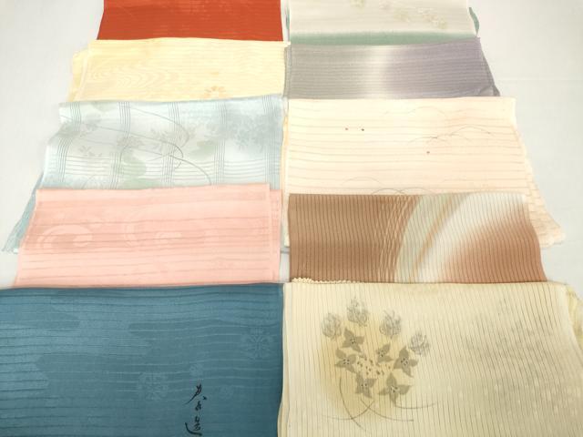 平和屋着物*夏物 螺鈿作家 甲斐泰造 和装小物 帯揚げ10枚セット 絽 縦絽 絽縮緬 桔梗地紋 芝 蓮 金銀彩 逸品 DABH2425zzz