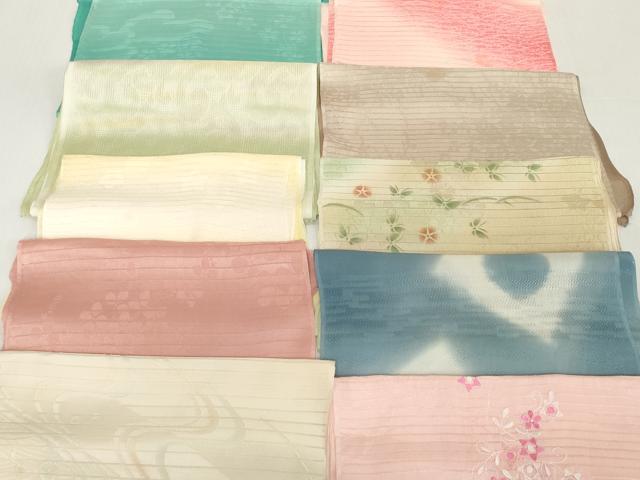 平和屋着物*夏物 和装小物 帯揚げ10枚セット 絽 縦絽 刺繍 花唐草 芝撫子 萩地紋 朝顔 蝶 逸品 DABH2436zzz