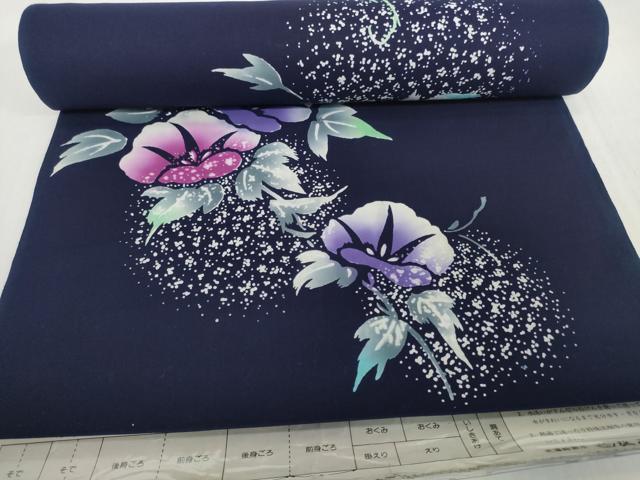 平和屋着物*夏物 浴衣 反物 着尺 注染 朝顔 アサガオ 綿 逸品 未使用 DABH2516zzz