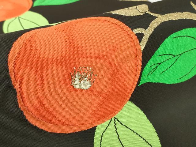 平和屋着物▼西陣 国定織物謹製 名古屋帯 帯反物 椿 金糸 証紙付き 逸品 未使用 DABH2544zzz