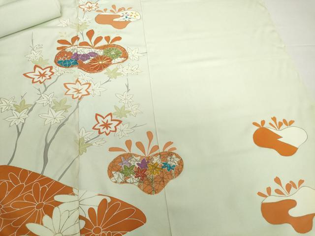 平和屋着物▼付下げ 反物 着尺 八掛付き 駒刺繍 楓花文 金彩 逸品 未使用 DABH2553zzz