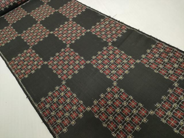 平和屋着物▼本場村山大島紬 解き反物 着尺 市松文様 逸品 DABH2557zzz