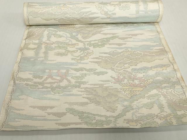 平和屋着物●本場大島紬 白大島 反物 着尺 風景文 証紙付き 逸品 未使用 DABH2563zzz