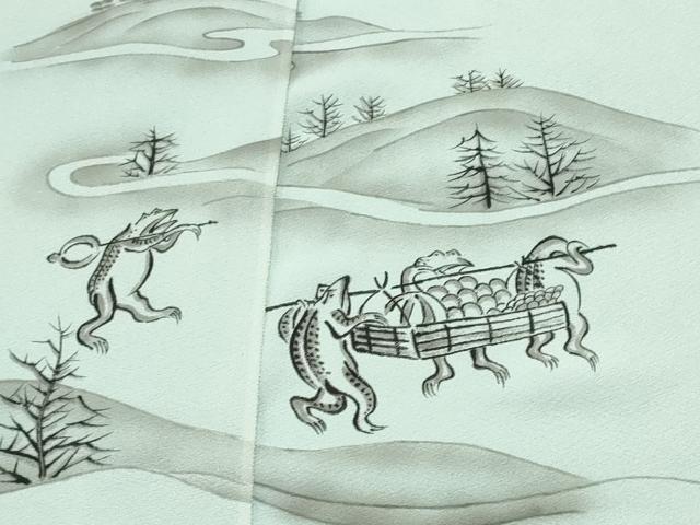 平和屋着物●付下げ 解き反物 着尺 手描き 鳥獣戯画 上代53万 逸品 DABH2585zzz