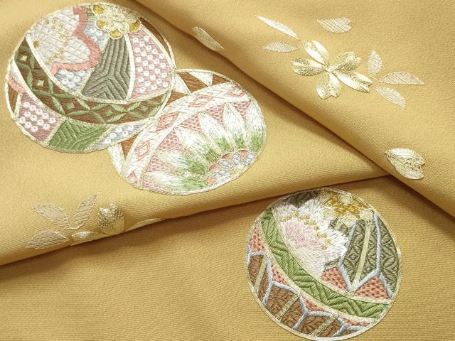 平和屋着物●付下げ 反物 着尺 共八掛付き 駒刺繍 総刺繍 手毬花文 逸品 未使用 DABH2586zzz