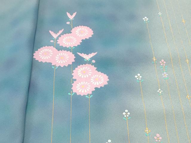 平和屋着物●染色作家 青木龍雲 付下げ 反物 着尺 草花文 金彩 逸品 未使用 DABH2593zzz