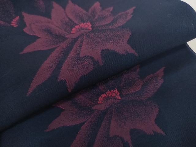 平和屋着物*夏物 小紋 解き反物 着尺 裁断済 紗 舞花文 紺地 逸品 DABH2640zzz