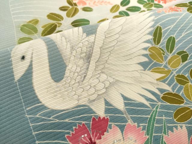 平和屋着物*夏物 本加賀友禅作家 染元千紅代表 寺西一紘 色留袖 解き反物 着尺 絽 白鷺 萩 撫子 逸品 DABH2641zzz