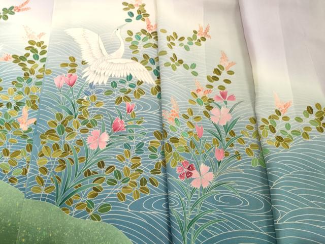 平和屋着物*夏物 本加賀友禅作家 染元千紅代表 寺西一紘 色留袖 解き反物 着尺 絽 白鷺 萩 撫子 逸品 DABH2641zzz