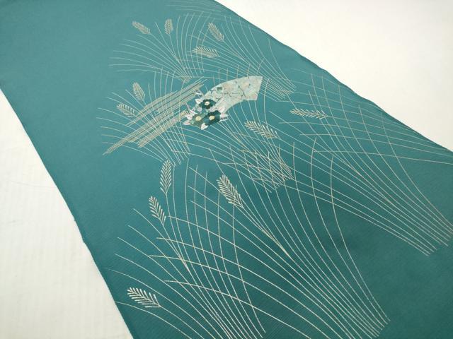 平和屋着物*夏物 付下げ 解き反物 着尺 裁断済 絽 刺繍 地紙花文 小麦 金銀彩 逸品 未使用 DABH2642zzz