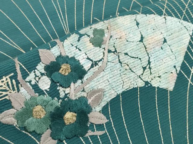 平和屋着物*夏物 付下げ 解き反物 着尺 裁断済 絽 刺繍 地紙花文 小麦 金銀彩 逸品 未使用 DABH2642zzz