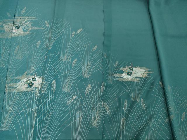 平和屋着物*夏物 付下げ 解き反物 着尺 裁断済 絽 刺繍 地紙花文 小麦 金銀彩 逸品 未使用 DABH2642zzz