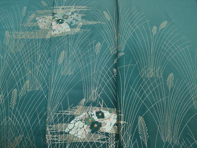 平和屋着物*夏物 付下げ 解き反物 着尺 裁断済 絽 刺繍 地紙花文 小麦 金銀彩 逸品 未使用 DABH2642zzz