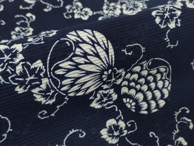 平和屋着物*夏物 浴衣 反物 着尺 綿絽 無形文化財 長板中形 瓢箪に花 紺地 島田染工場謹製 三越 綿 逸品 未使用 DABH2715zzz