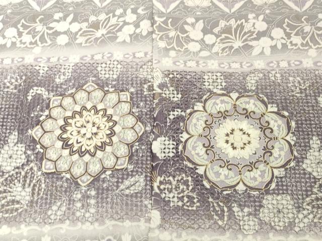 平和屋着物●中国三大刺繍 スワトウ刺繍 汕頭刺繍 総刺繍 小紋 解き反物 着尺 八掛付き 洋花文 金彩 逸品 DABH2752zzz