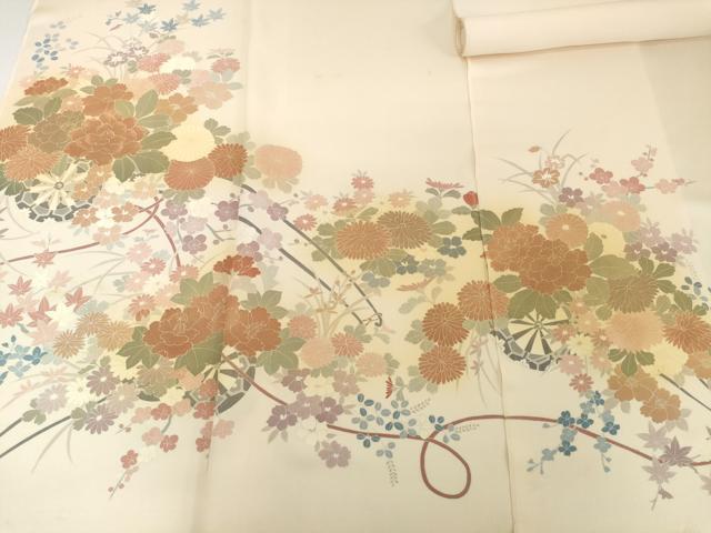 平和屋着物▼付下げ 反物 着尺 御所車花文 逸品 未使用 DABH2757zzz