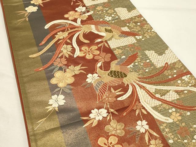 平和屋着物◎六通柄袋帯 唐織 鳳凰枝垂れ花文 金糸 正絹 逸品 DABH2792qp