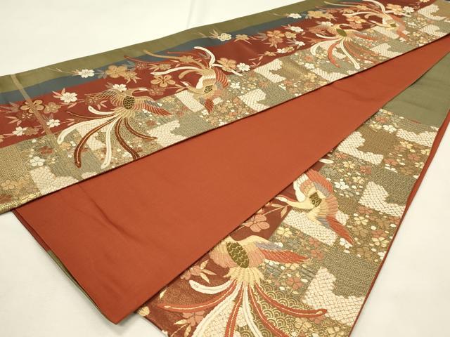 平和屋着物◎六通柄袋帯 唐織 鳳凰枝垂れ花文 金糸 正絹 逸品 DABH2792qp