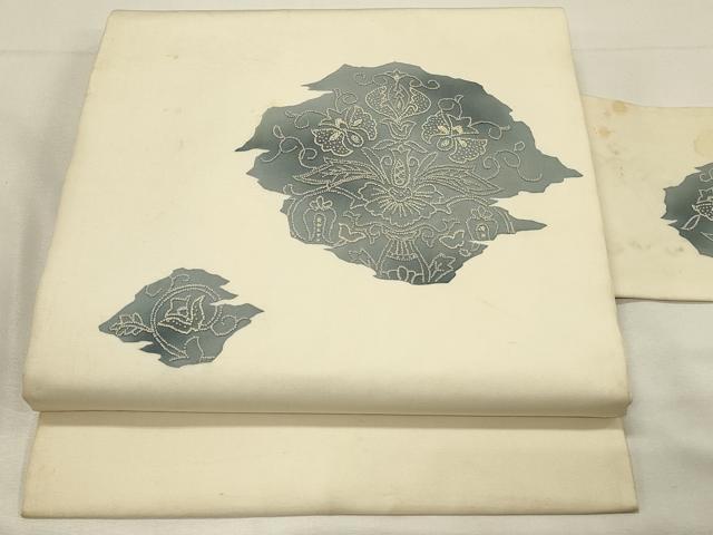 平和屋着物◎塩瀬 中国三大刺繍 相良刺繍 九寸名古屋帯 更紗唐草文 正絹 逸品 DABH2793qp