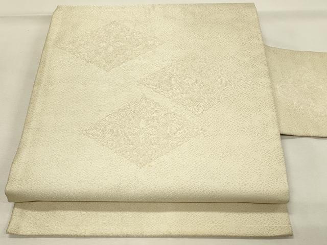 平和屋着物◎九寸名古屋帯 花菱文 銀糸 正絹 逸品 DABH2799qp