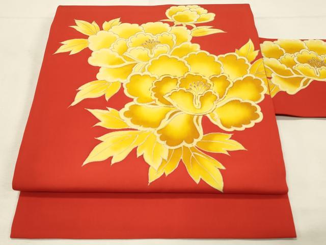 平和屋着物◎塩瀬 九寸名古屋帯 駒刺繍 牡丹 金彩 正絹 逸品 DABH2816qp